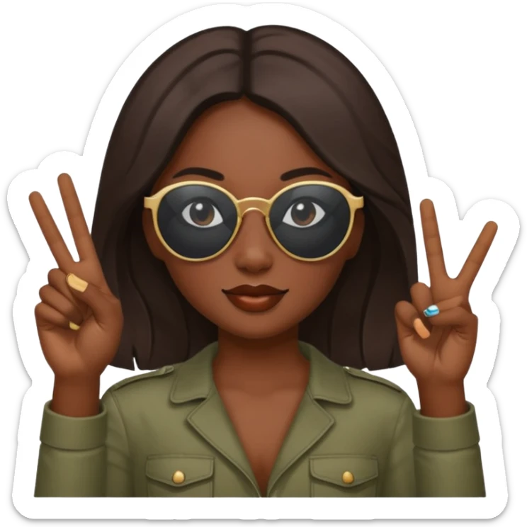 A girl with dark skin sunnies and doing a peace sign sticker