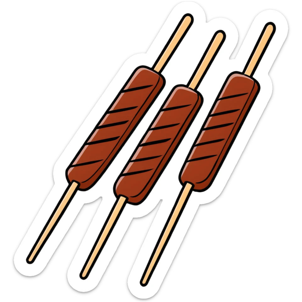 Skewers of grilled marinated beef for Vietnamese Bún Thịt Nướng, showing the meat being grilled on wooden skewers sticker