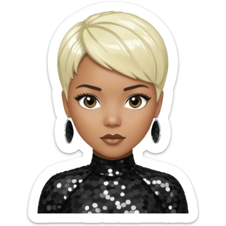 LeToya Luckett with short platinum blonde hair, black sequin outfit sticker