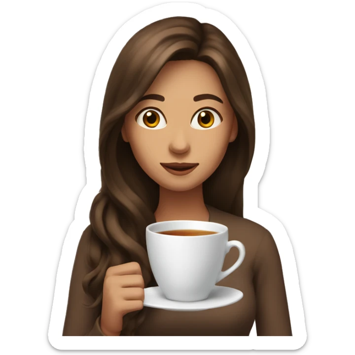 a woman with long brown hair and a cup of tea sticker