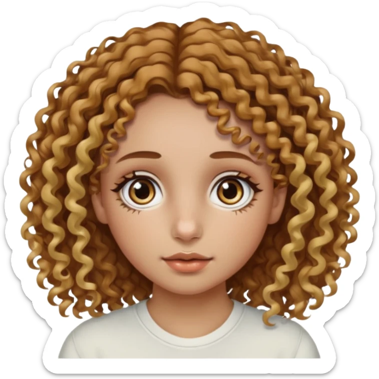 A girl with brown curly hair and blonde edges side parted with hazel central heterochromia eyes and a nose ring sticker