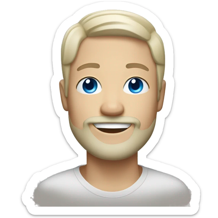 my face as an apple memoji, white, blonde, goatie beard, smiling, blue eyes, blinking with the right eye sticker