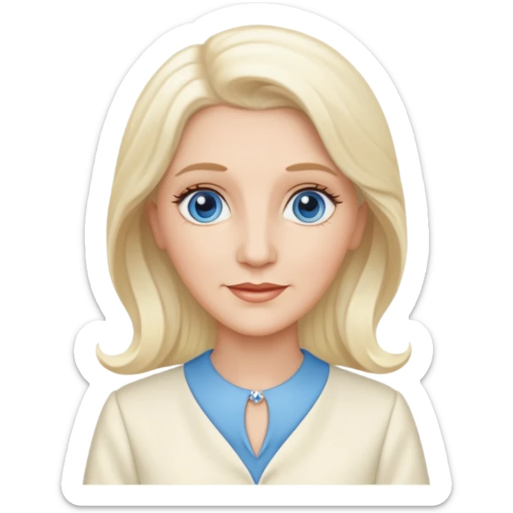 Patty Andrews from the Andrews Sisters with long platinum blonde hair, blue eyes, ivory outfit sticker