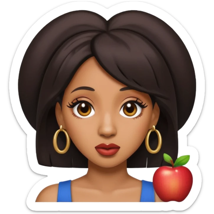 Create an iOS-style emoji of cardi b. Neutral facial expression, no emotion. Front-facing head only, clean Apple emoji aesthetic, smooth shading, simple shapes, no text, no accessories, plain background. sticker