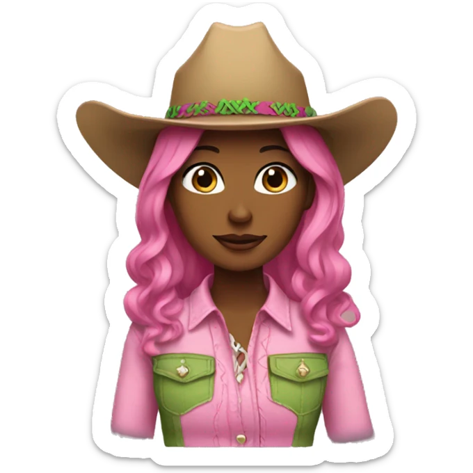 Alana wearing a pink and green cowgirl outfit  sticker