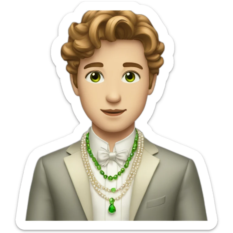 Posh-boy-with-pearl-necklace-and-green-eyes-and-brown-hair sticker