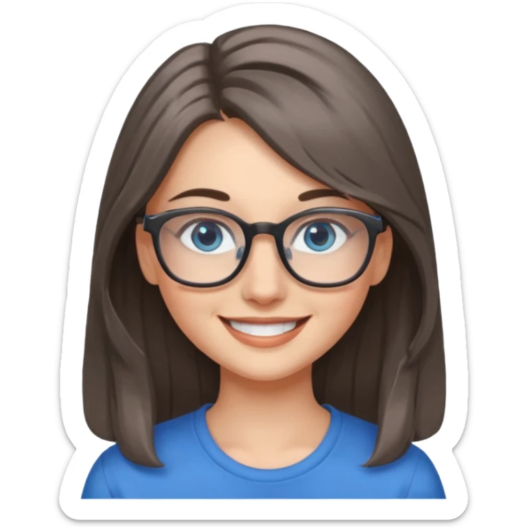 Long Grey and brown haired emoji with blue eyes and glasses female young  sticker
