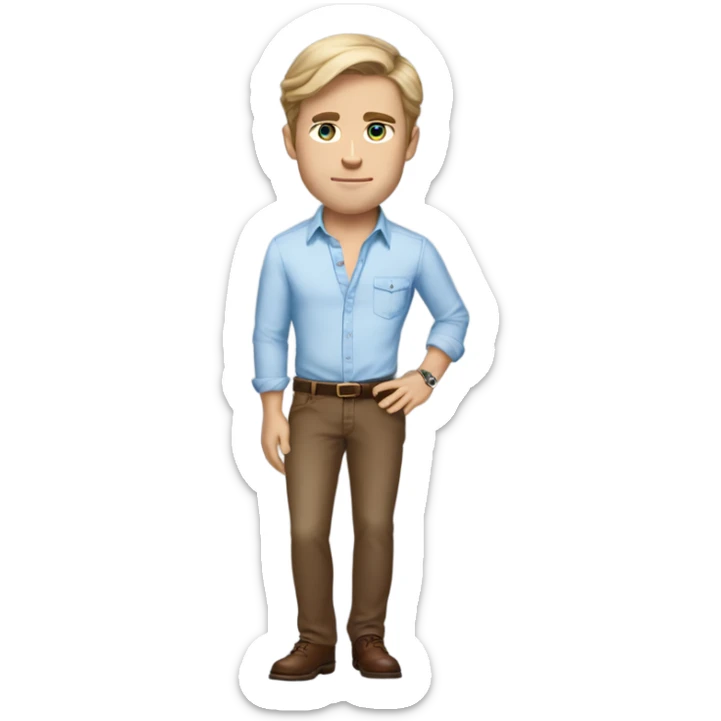 man who has tan but fair skin, brown hair, blue eyes, wearing ralph lauren shirt, and wearing an patek philippe watch sticker