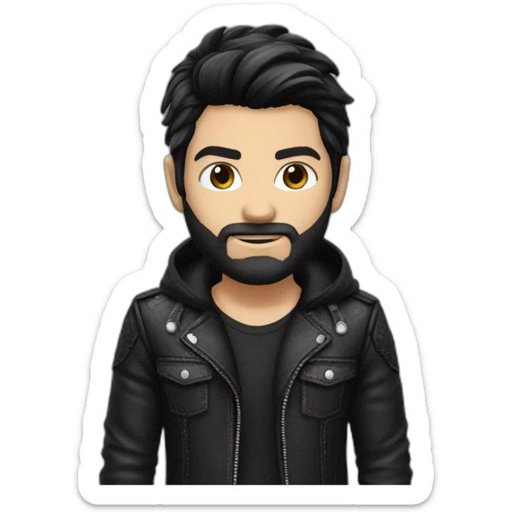 Handsome Boy rocker with Black Middle and straight hair hair parted on the left lether jacket short beard sticker
