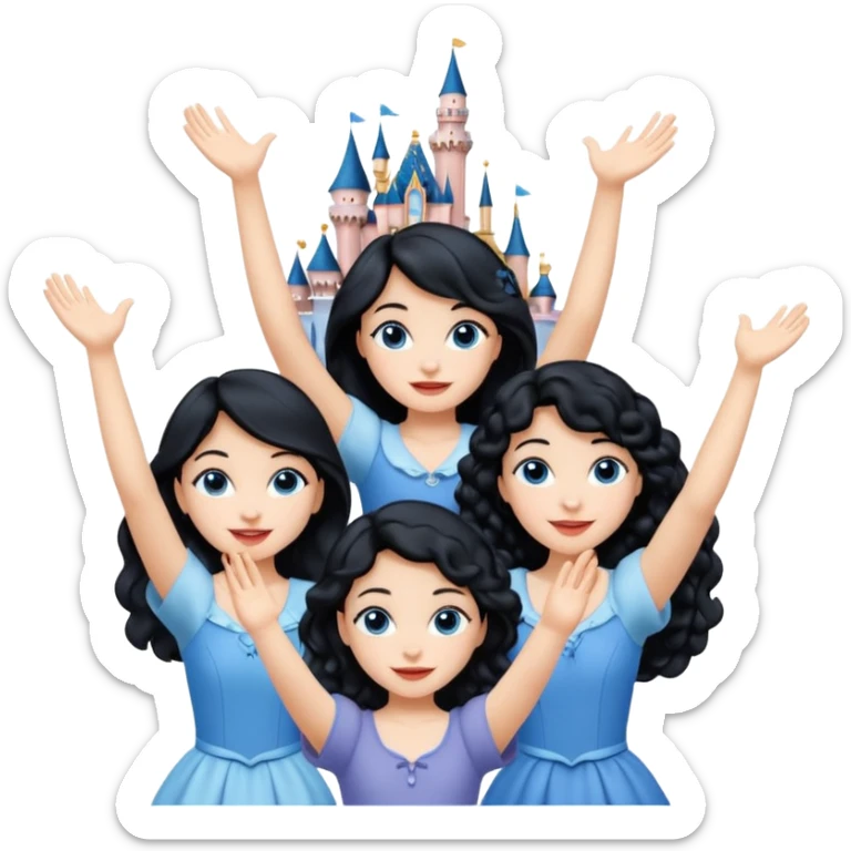 escribe el nombre Disneyland Paris y para titulo, pon a quatro chicas: una pelo corto negro, una pelo rizado largo, una pelo largo liso y la otra pelo ondulado mediano, esta con el ojos azules. Todas tienen piel carne. NOOOOOO, pon el titulo Disneyland Paris i por los lados o con las manos arriba  sticker