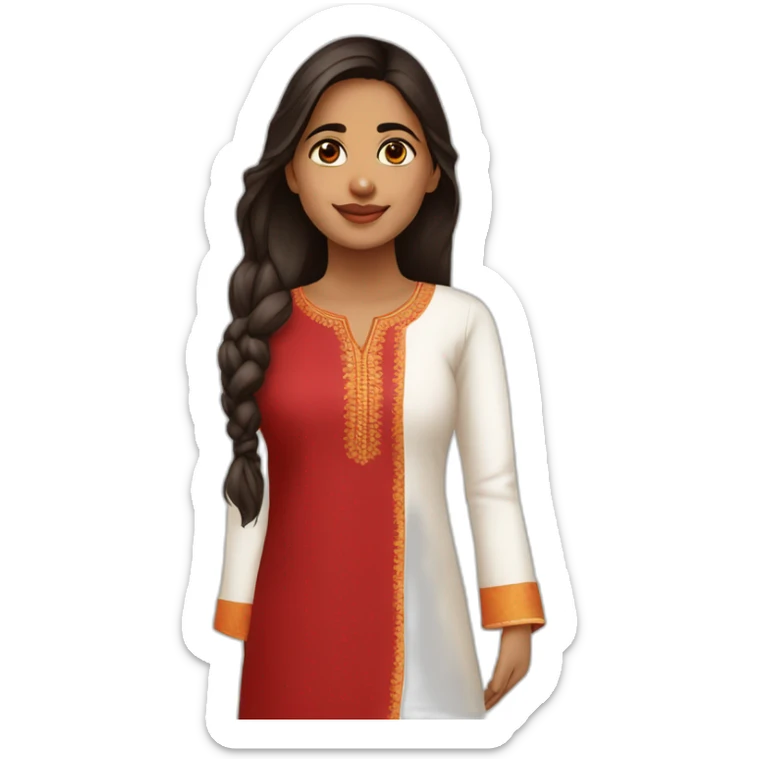 indian girl wearing full sleeve blood red kurti and white pajama sticker