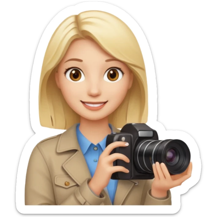  femme blonde yeux marron qui tient un appareil photo sticker