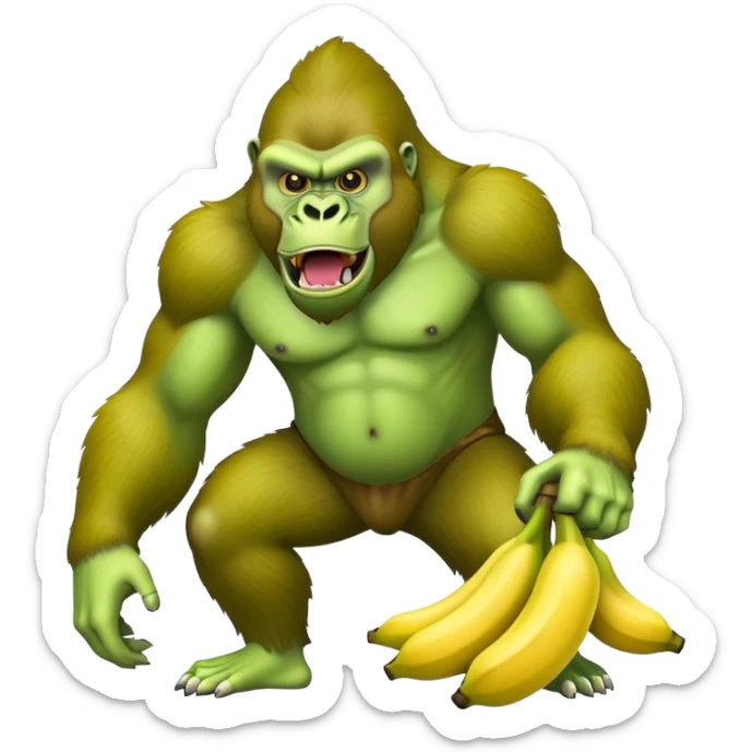 A ripe yellow banana with the head of a bright green gorilla with a fierce expression sticker