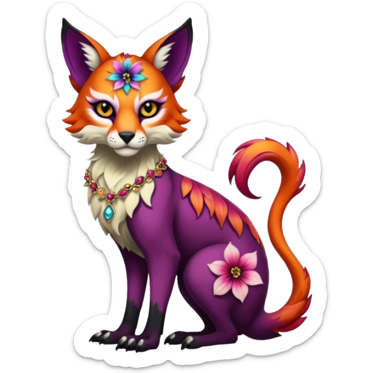 Multicolored dark edgy spooky hot badass realistic floral exotic Falvie-Fionbri-animal, full body, wearing jewelries sticker