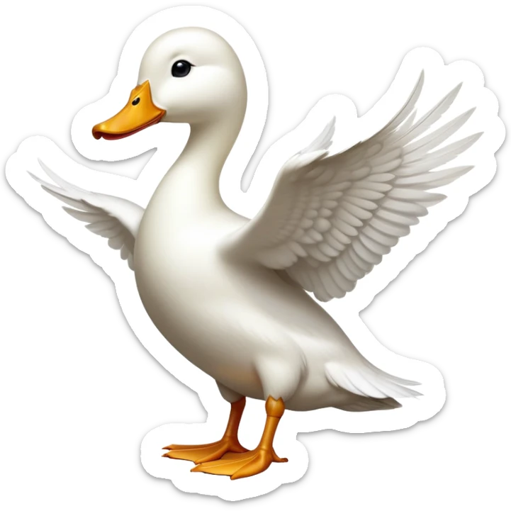 cinematic-[white duck]-realistic-full-body-perched-emoji,-wings-tucked-neatly,-head-tilted-dramatically,-sleek-[white]-feathers,-simplified-yet-realistic-focused-features,-highly-detailed,-glowing-with-an-almost-sarcastic-glow sticker