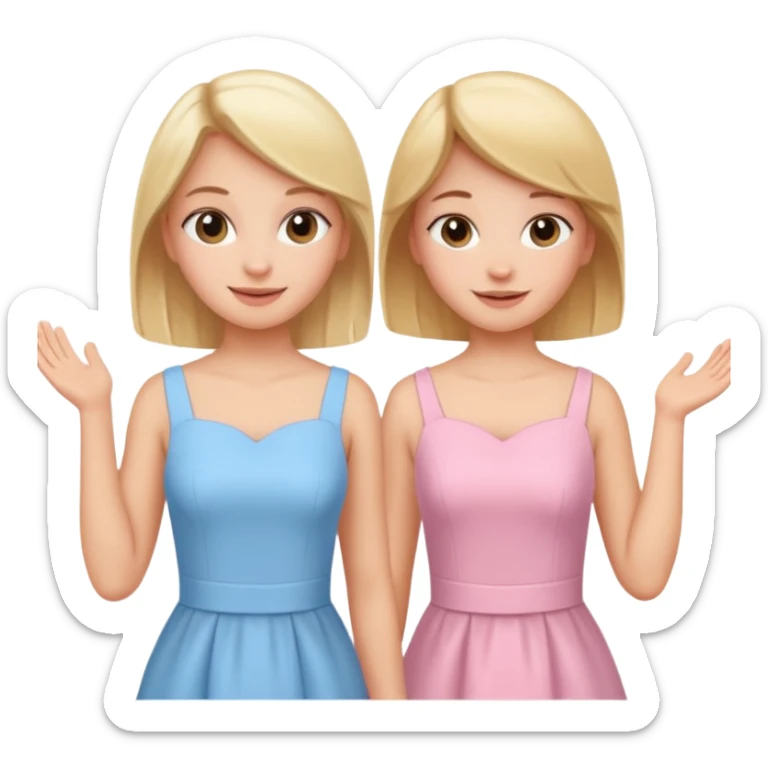 happy princesses blonde girl in light blue dress and brunette girl in light pink dress sticker