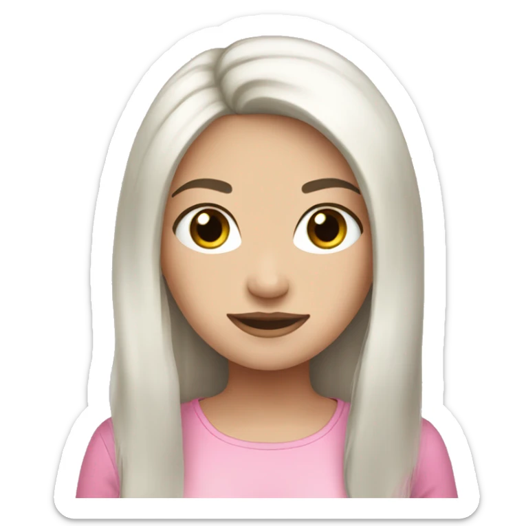 White pale female with black long hair wearing cute pink outfit sticker