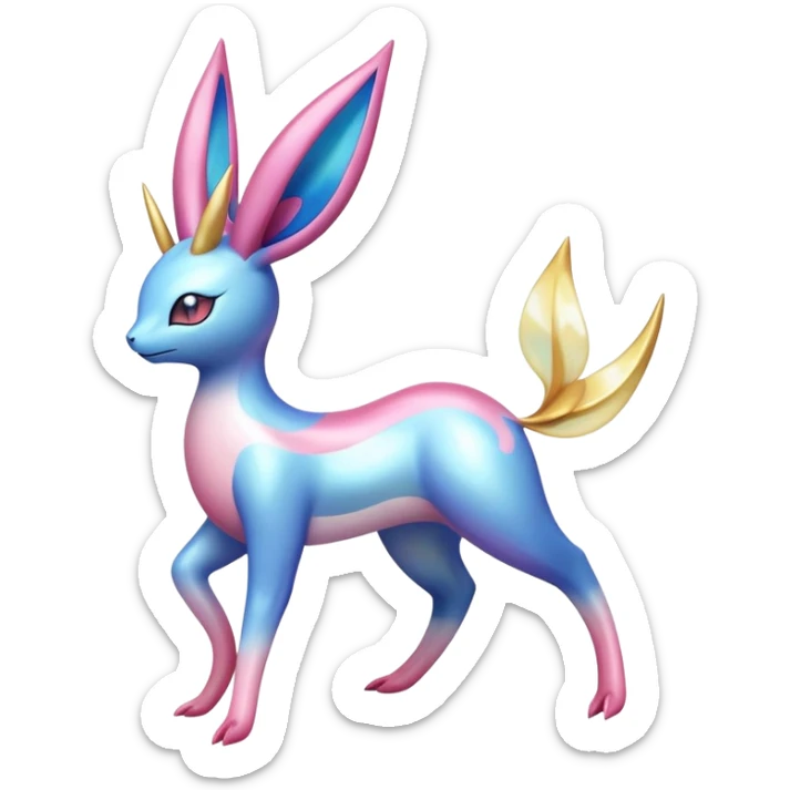 Colorful Shiny Exotic Cresselia-Sylveon-Molotov-Fakémon-hybrid-creature (full body)  sticker