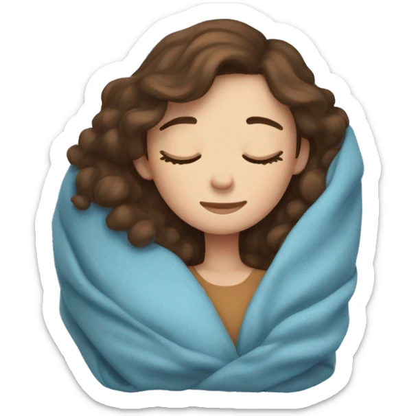 Girl with brown hair and freckles sleeping with a blue blanket sticker