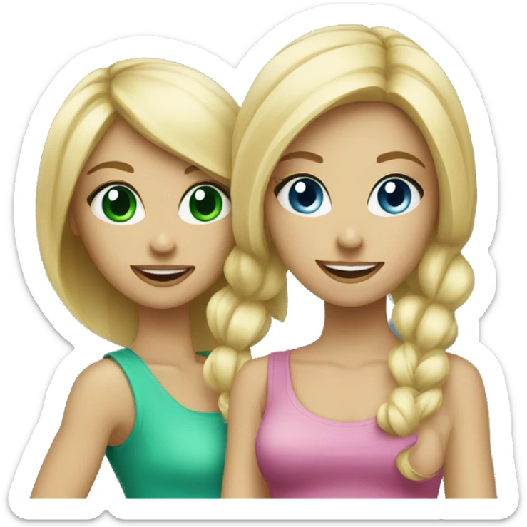Two blonde girls shopping having fun one blue eyed and one green eyed  sticker