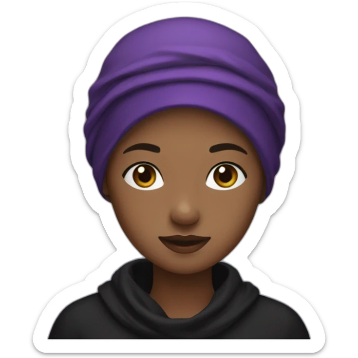 A girl with an black dress and purple sweather and Black headscarf sticker