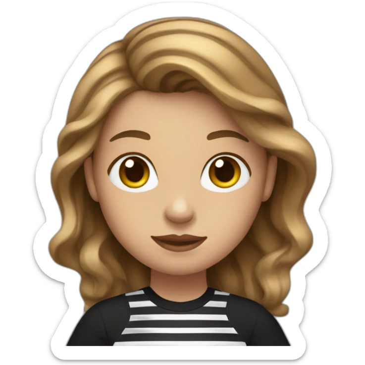 woman with long wavy light brown hair wearing black stripy t-shirt sticker