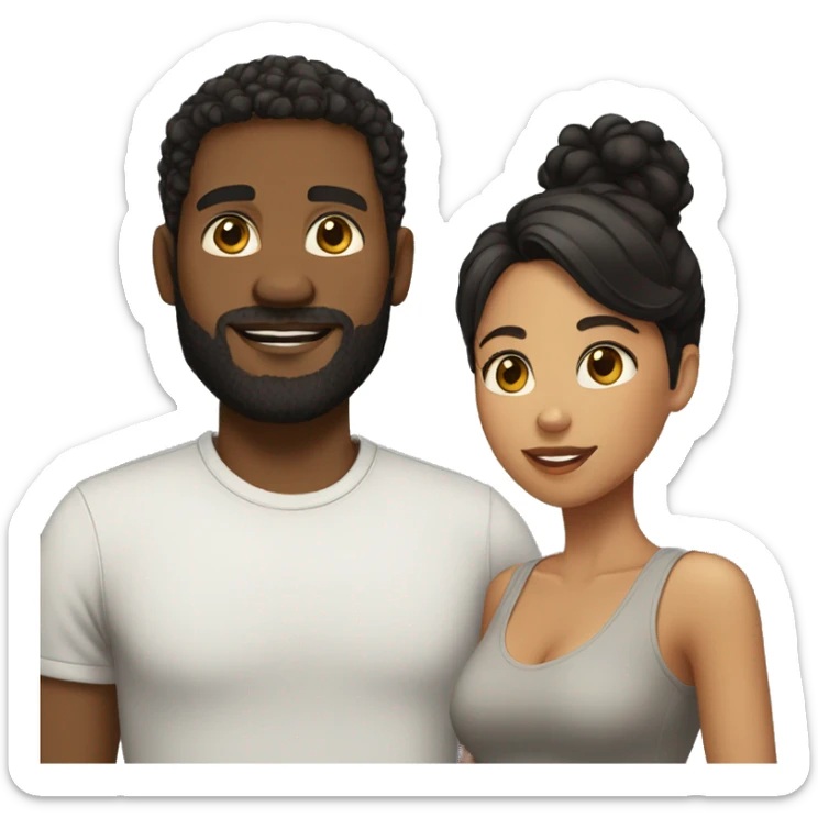 Couple very short hair black man with beard and mixed race woman with long curly black hair sticker