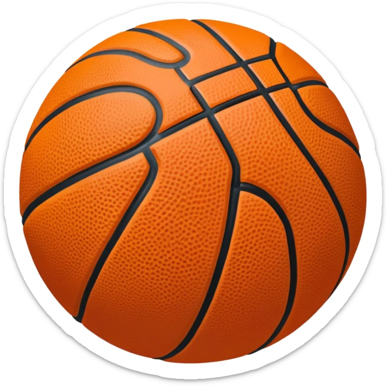 Cinematic Realistic image of a basketball rendered in vivid orange with a pebbled surface texture and crisp stitching details, set against a high-contrast backdrop that highlights its dynamic, sporty essence sticker