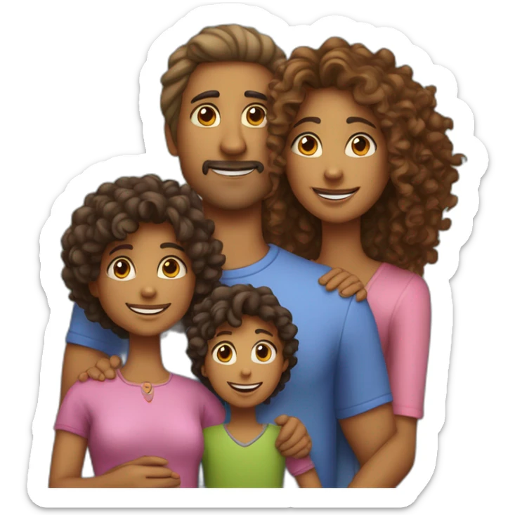 indian family with one daughter curly hair mom curly hair dad straight hair and one son straight hair and one dog sticker