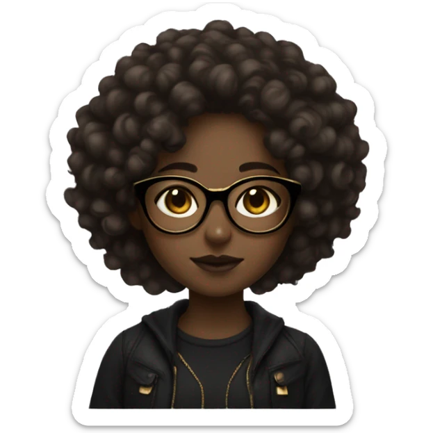 Curly hair girl with golden glasses, dark skin and aesthetic clothes sticker