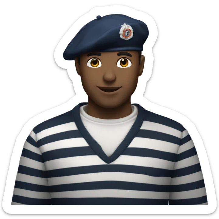 french man wearing a black beret and a classic marinière (striped) shirt with white and navy blue stripes. sticker