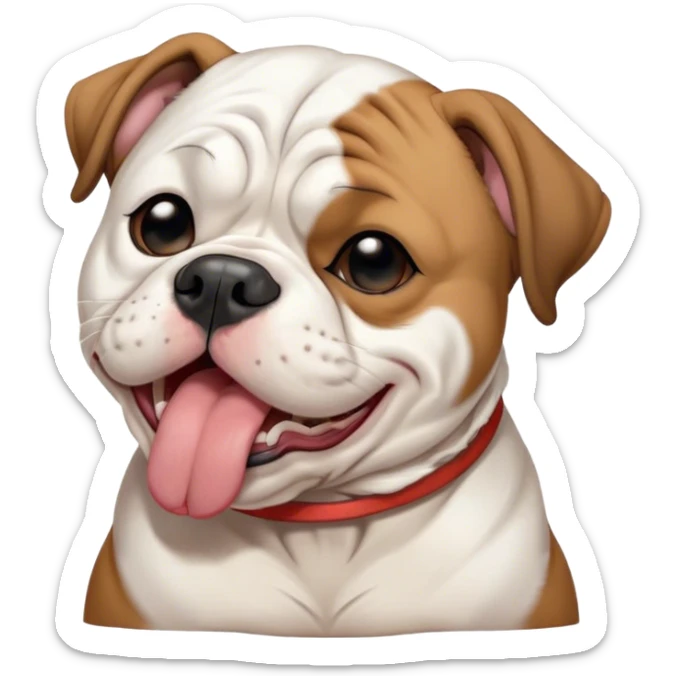 Cinematic Cute Yawning Black and White American Bulldog Portrait Emoji, Head tilted slightly with a dramatic, wide-open yawn, short black and white fur with a velvety texture, floppy ears slightly drooping, round brown eyes barely open in drowsy contentment, Simplified yet irresistibly adorable features, highly detailed, glowing with a soft, cozy glow, high shine, relaxed yet expressive, stylized with a touch of whimsy, bright and endearing, soft glowing outline, capturing the essence of a sleepy yet affectionate pup, so drowsy it feels like it could stretch right out of the screen and curl up for a nap! sticker