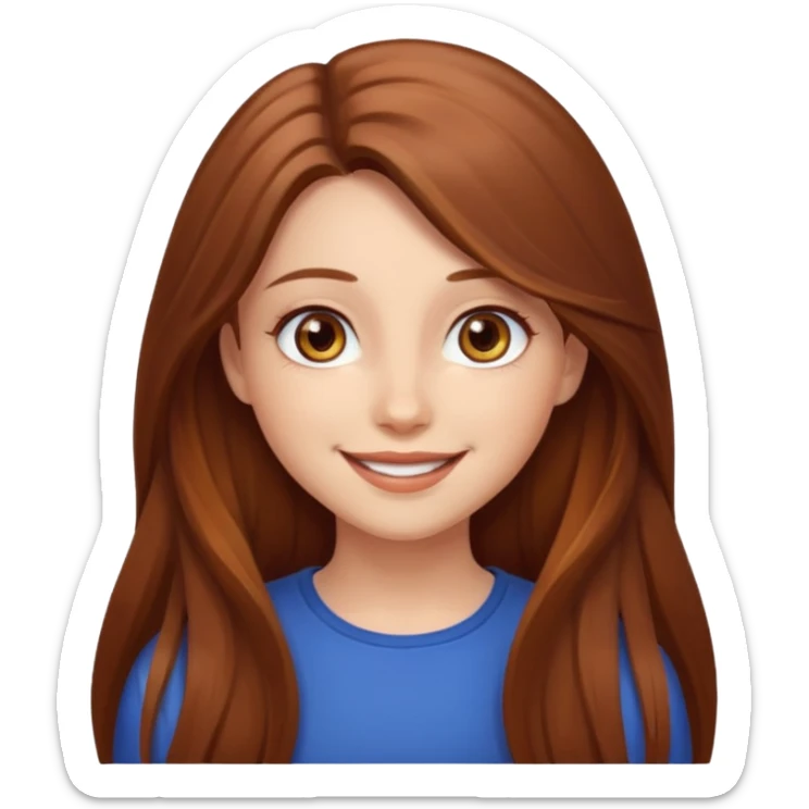 create a girl with chestnut colored long hair, hazel eyes and beautiful smile sticker