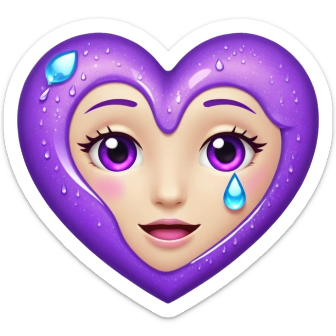 Sideways Glittery purple heart, tears of laughter  sticker