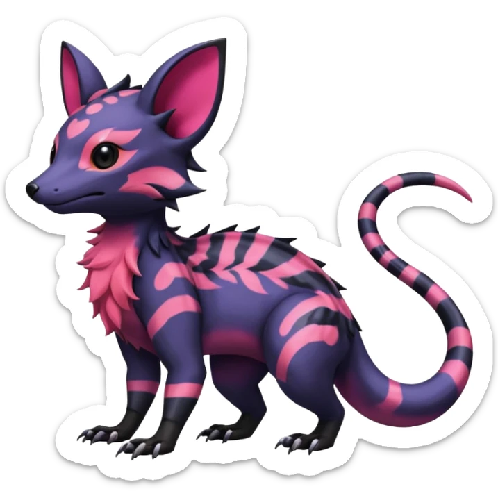 Rare epic aesthetic colorful Salandit-Noibat-Eevee-Civet-species-Fakemon-hybrid-creature, with markings, full body sticker