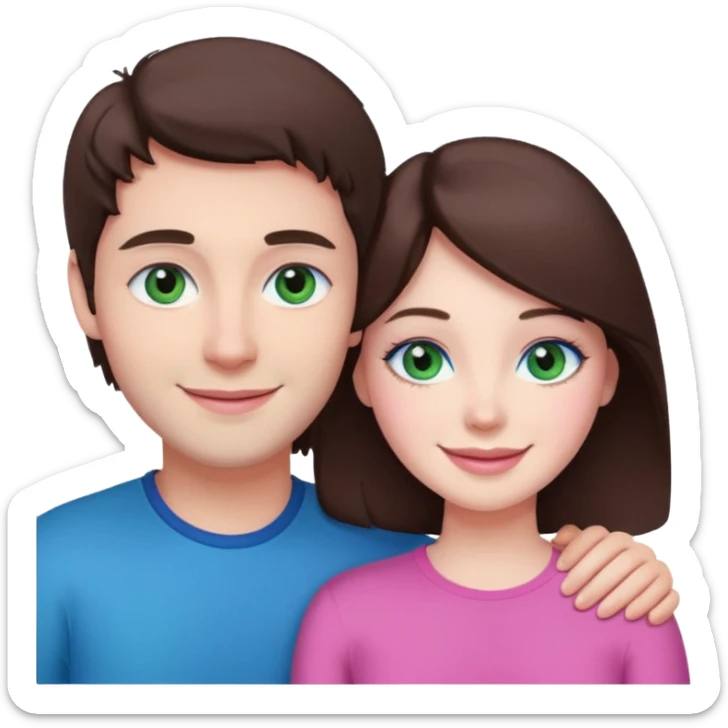 pink polaroid photo of a couple thats white with brunette hair blue and green eyes sticker
