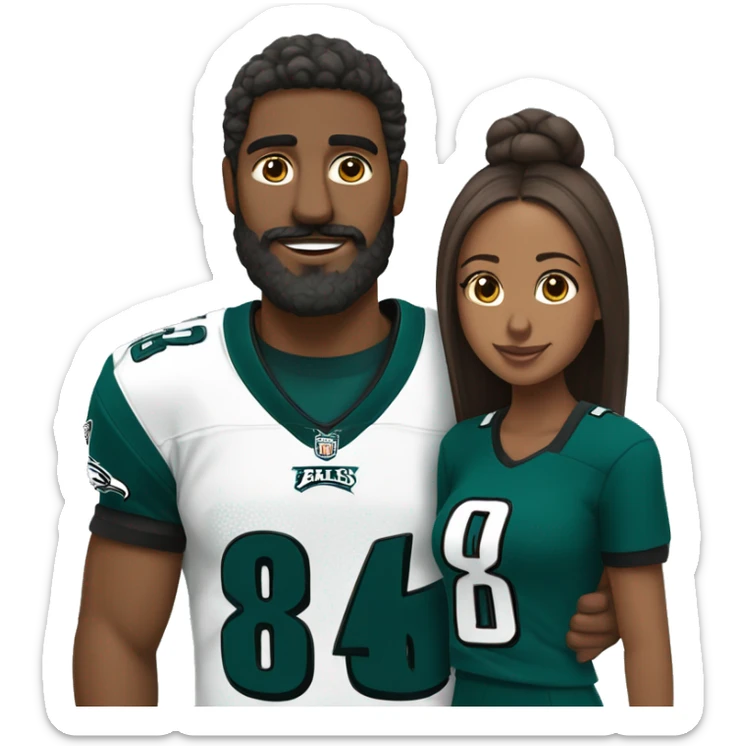  Brown guy with beard and mustache holding hands with a brown girl with her hair in a bun in Philadelphia eagles clothing  sticker
