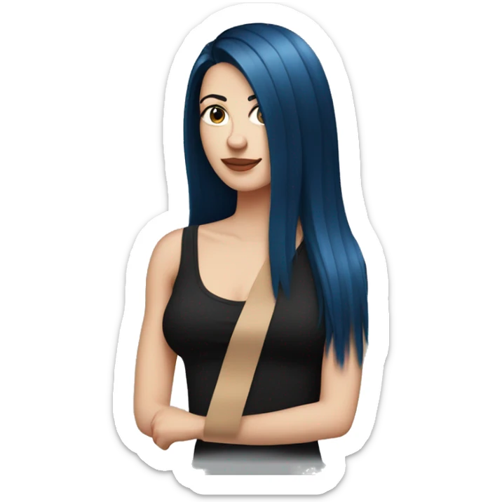 white girl with long straight dark blue hair wearing black tank top sticker