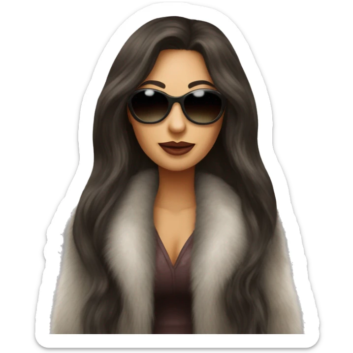 Beautiful long hair brunette mob wife with fur coat and sunglasses sticker