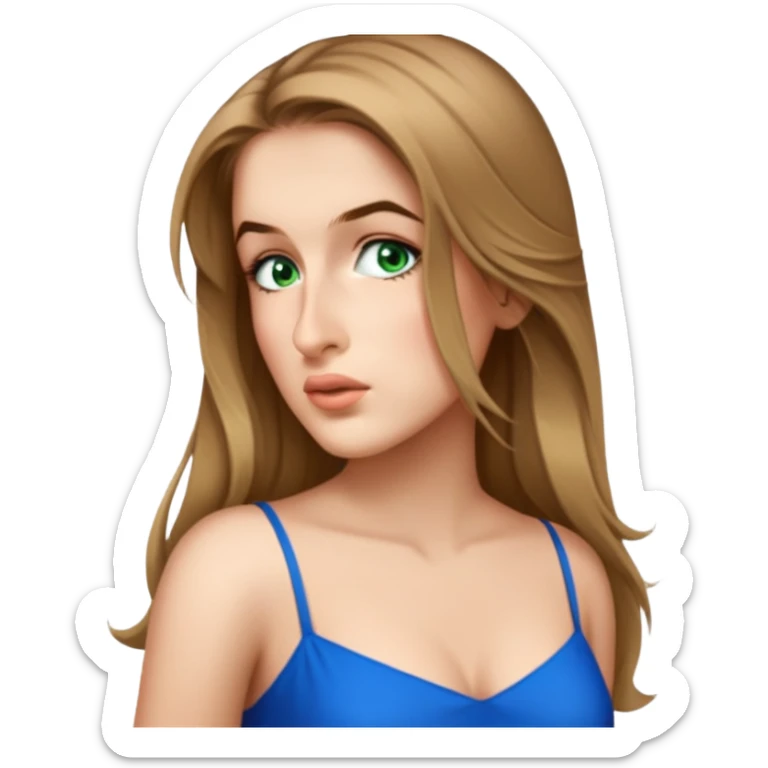 female, wearing a dress, long dark-blonde hair, blue eyes dark sticker