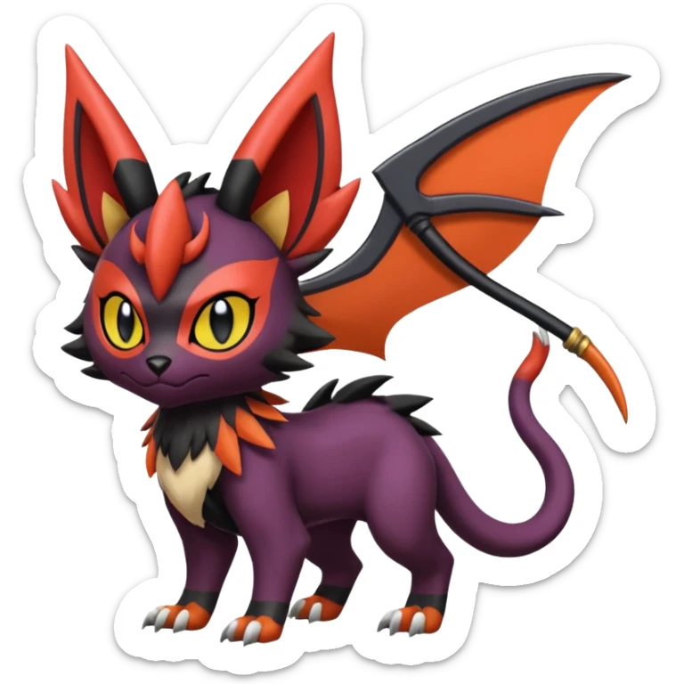 Liepard-Noivern-Litten-Sprigatito-Pokémon-fusion-creature with a scythe-shaped tail-tip (full body) sticker
