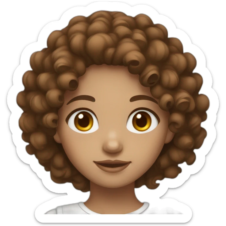 Brown curly hair girl with with white body color and brown eyes sticker