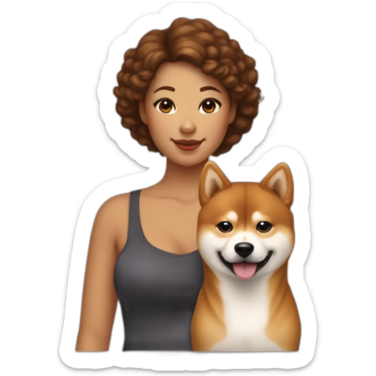Cute Shiba-dog with her mistress, a woman with brown and curly hair sticker