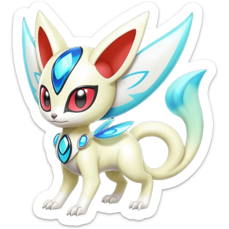 Shiny Colorful glowing glossy smooth soft silky Futuristic Cyber-Vernid-Trico-Meloetta-Latias-Koraidon-Peppercat-Protogen-Pokémon-Digimon-Fakémon-fusion-hybrid-creature sticker