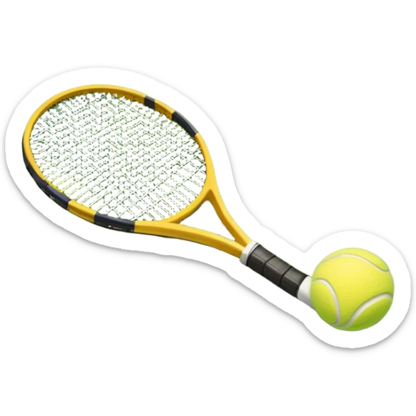 A tennis racket and ball on a grass or hardcourt surface, symbolizing the sport. The racket has a sleek design with tightly strung strings, while the bright tennis ball rests nearby, capturing the essence of precision, agility, and competition. sticker