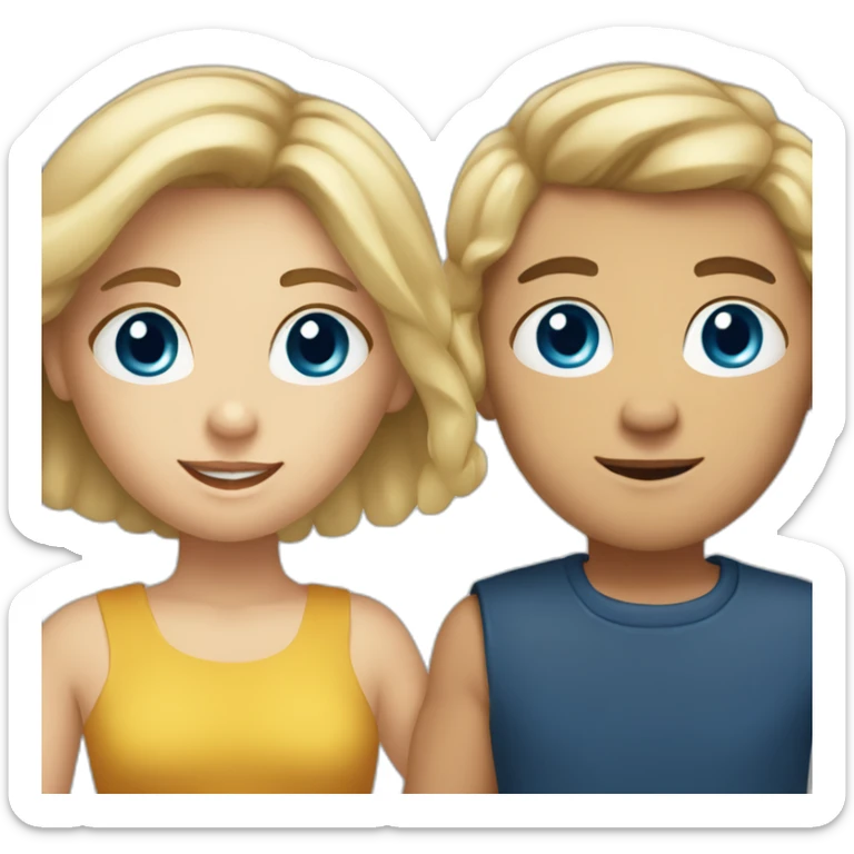 blonde girl with tan skin and blue eyes holding hands with boy with brown hair and hazel eyes sticker