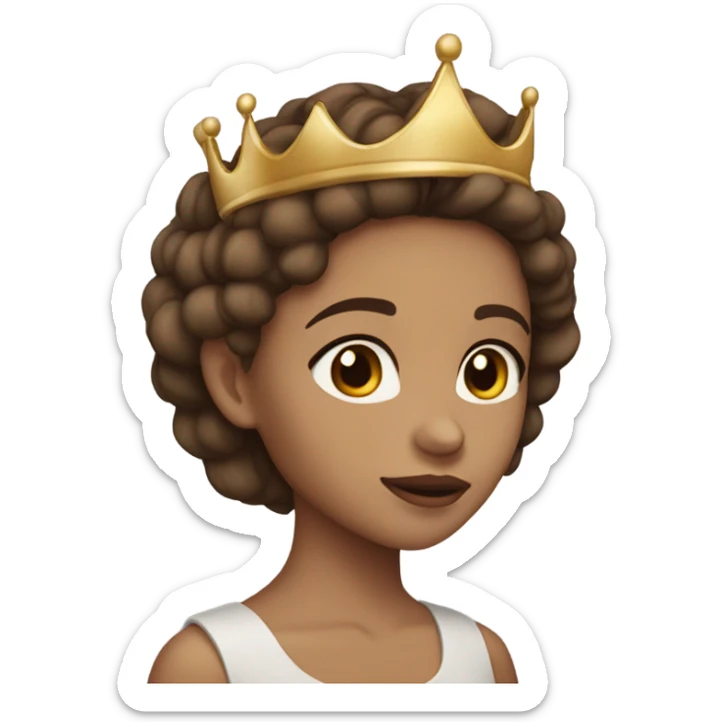 Light skin girl with brown hair and brown eyes wearing a crown sticker