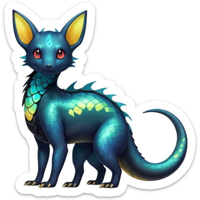 Colorful Iridescent Exotic Salandit-Aurorus-Umbreon-Fakémon-hybrid-creature (full body)  sticker