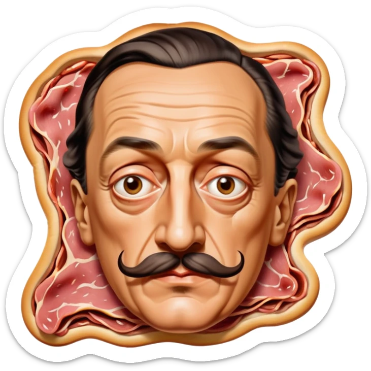 Salvadore dali with melting moustache made of spam meat portrait sticker