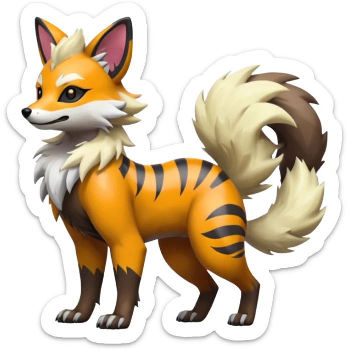 Shiny Neon Glossy Silvally-Arcanine-Aardwolf-Tanuki-Genet-Bobcat-fusion-animal-hybrid-creature, full body sticker